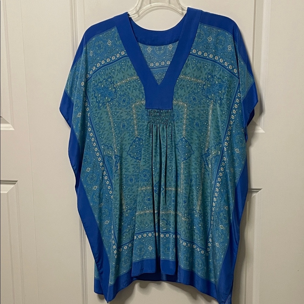 Paisley Print Blue Silk Swim Cover Beach Coastal Vacay